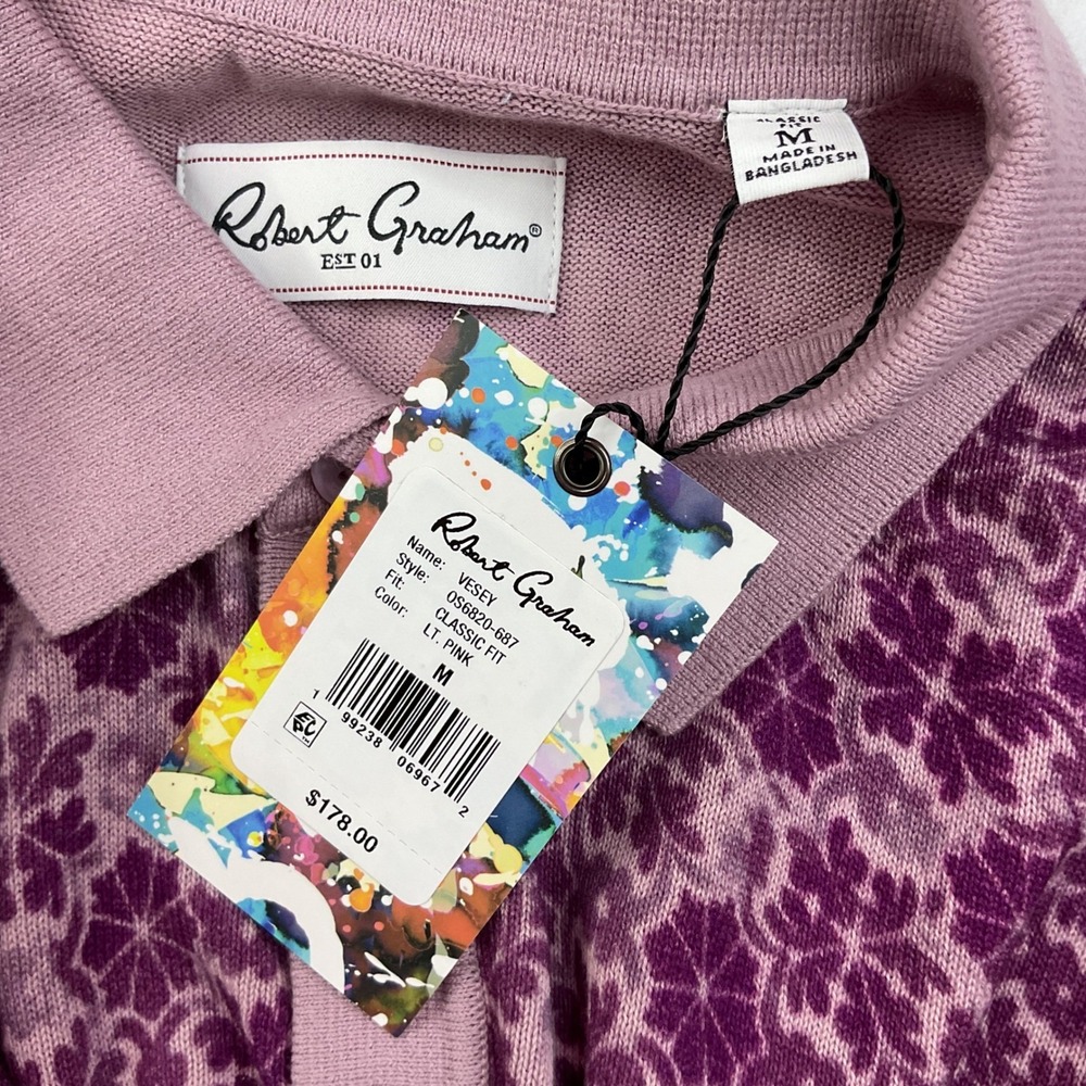 Robert Graham Vesey Knit Polo Sweater Shirt Classic Fit Short Sleeve Men's M NWT - Picture 6 of 6